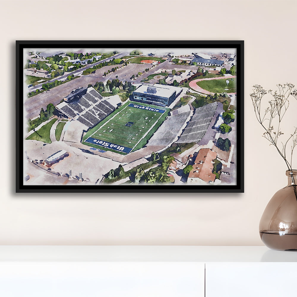 Maverik Painting Stadium Watercolor, Logan Utah Watercolor, Sport Gift Art, Framed Canvas Print Wall Art