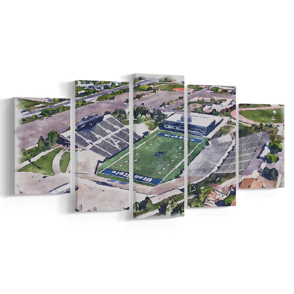 Maverik Painting Stadium Watercolor, Logan Utah Watercolor, Sport Art, Mixed 5 Panel, Canvas Print Wall Art
