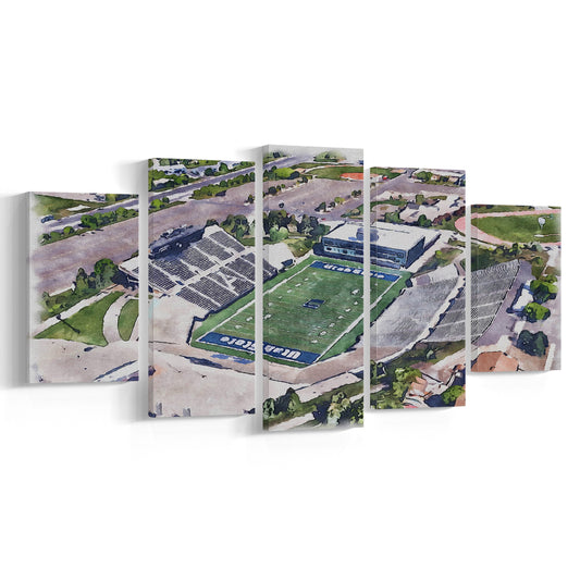 Maverik Painting Stadium Watercolor, Logan Utah Watercolor, Sport Art, Mixed 5 Panel, Canvas Print Wall Art