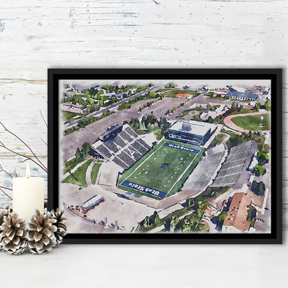 Maverik Painting Stadium Watercolor, Logan Utah Watercolor, Sport Gift Art, Framed Canvas Print Wall Art