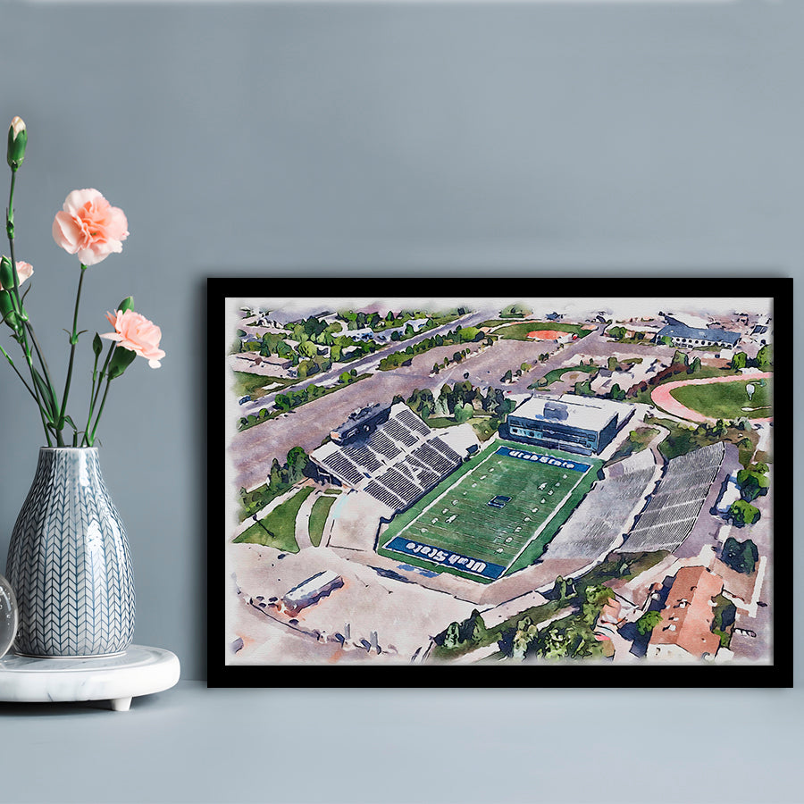 Maverik Painting Stadium Watercolor, Logan Utah Watercolor, Sport Gift Art, Framed Art Print Wall Decor