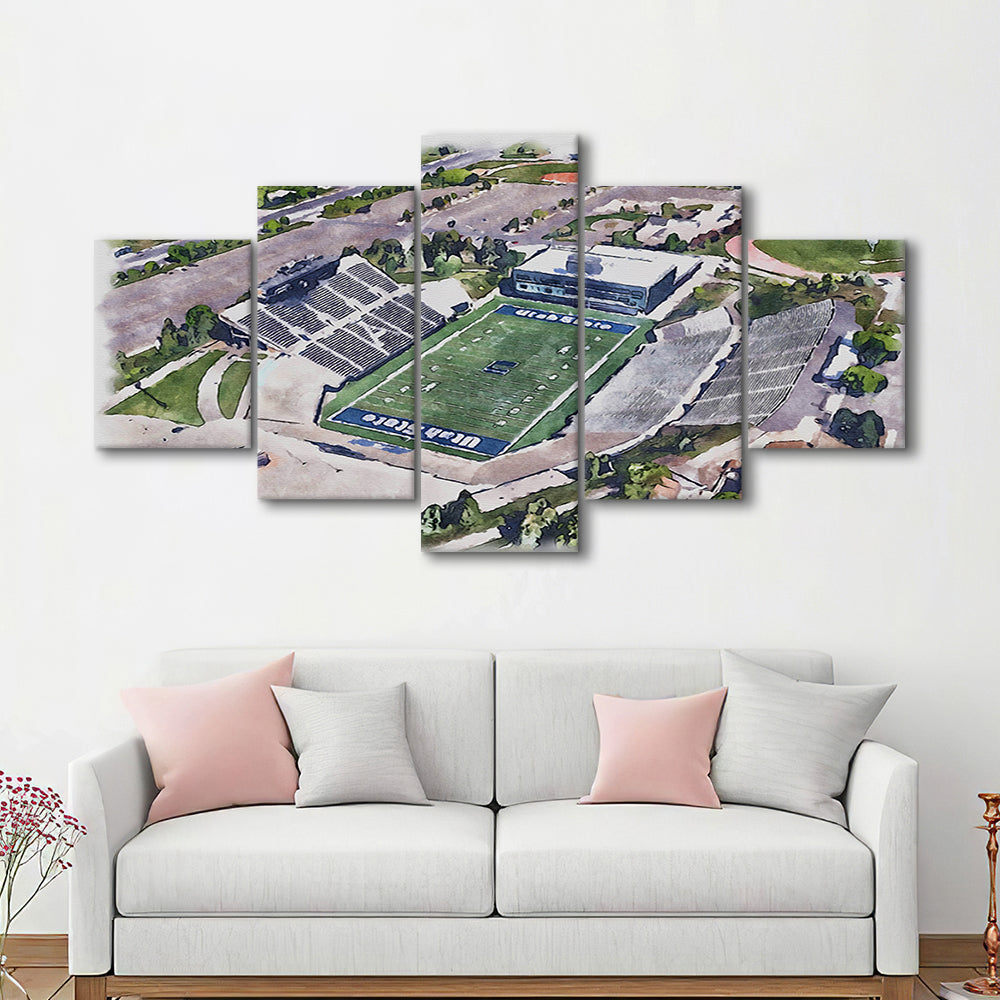 Maverik Painting Stadium Watercolor, Logan Utah Watercolor, Sport Art, Mixed 5 Panel, Canvas Print Wall Art