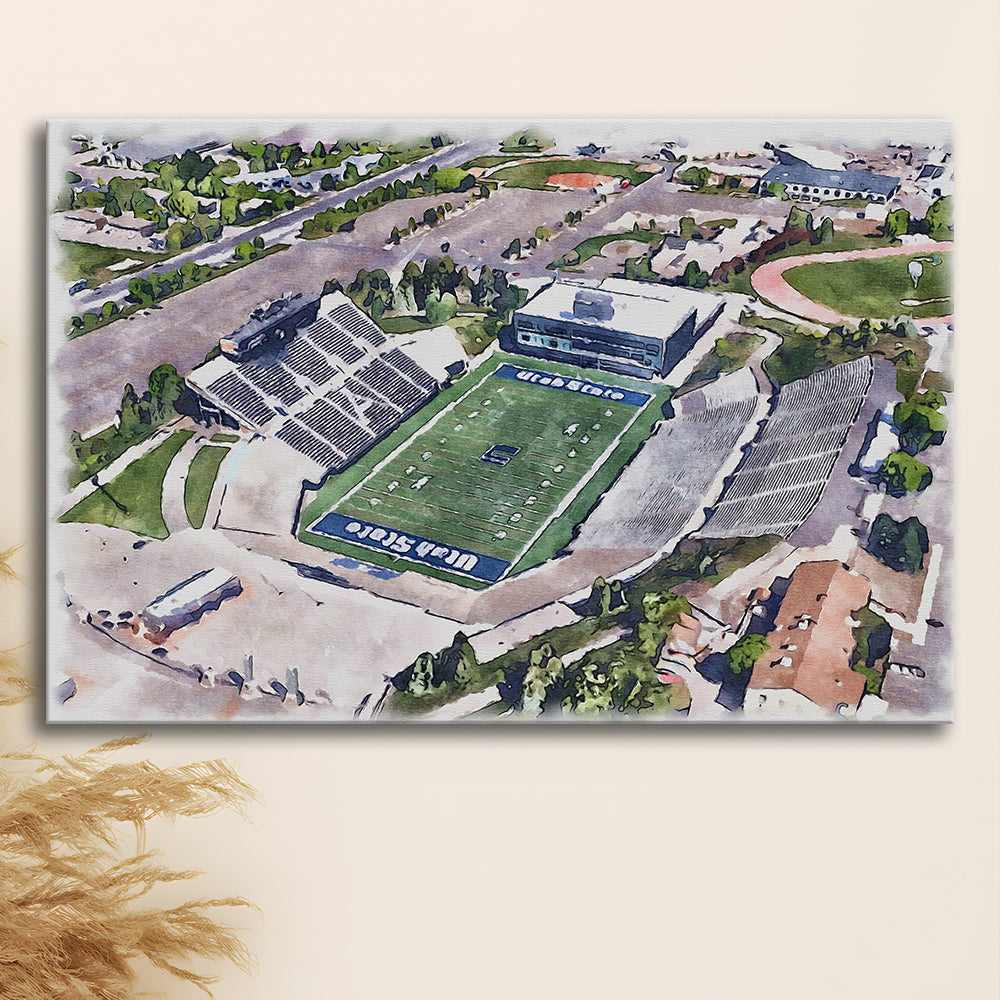 Maverik Painting Stadium Watercolor, Logan Utah Watercolor, Sport Art, Gifts for him, Canvas Print Wall Art