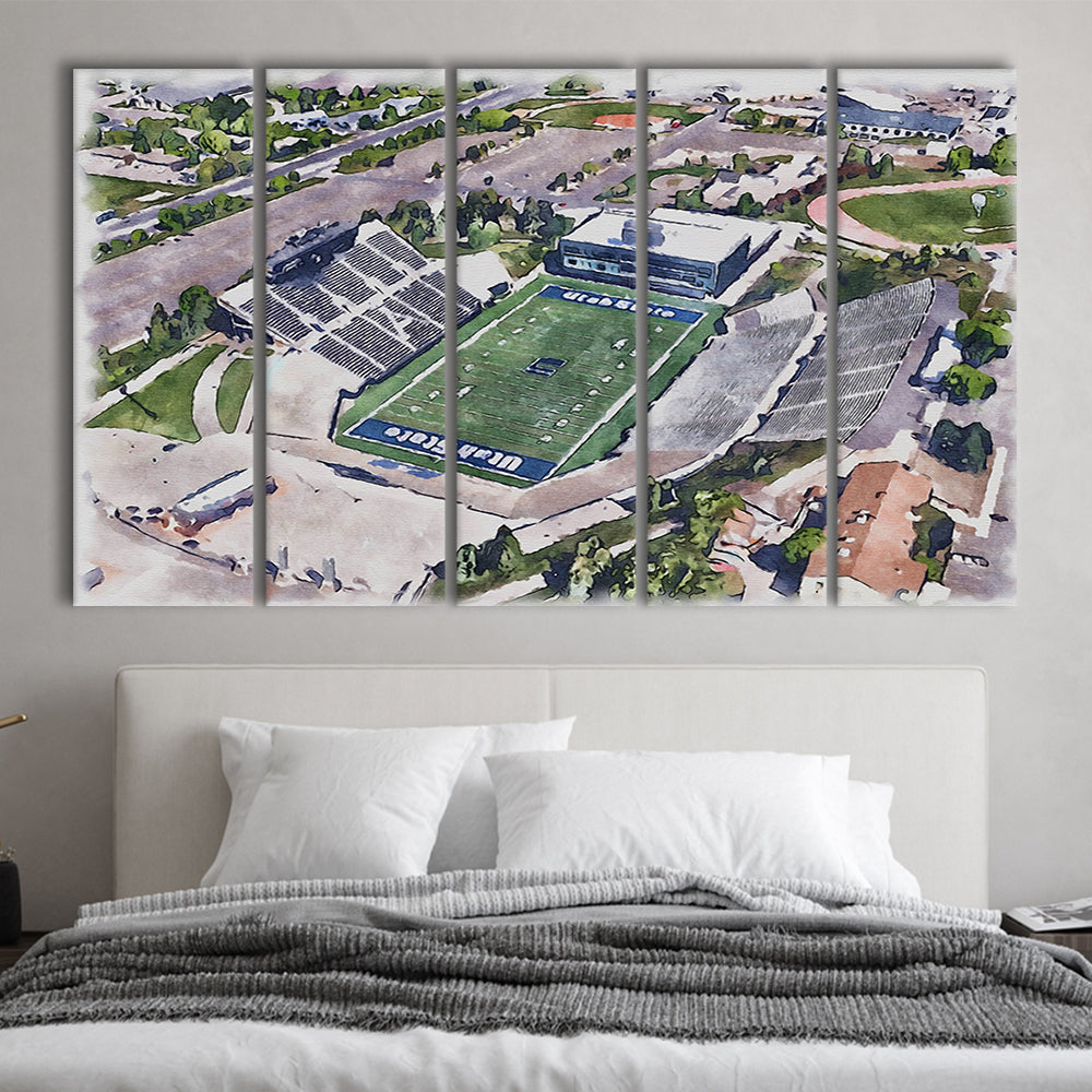 Maverik Painting Stadium Watercolor, Logan Utah Watercolor, Sport Art, Extra Large Canvas Print Wall Art