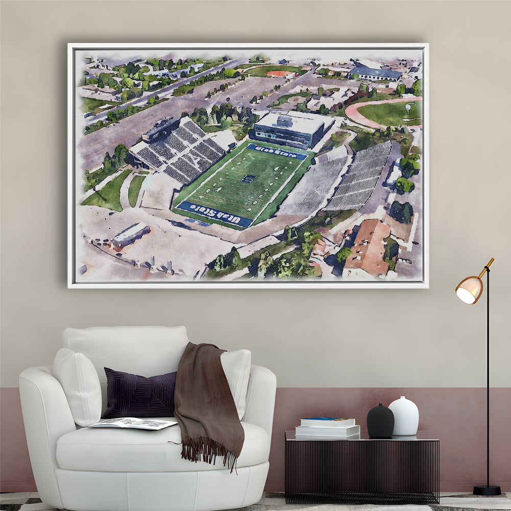 Maverik Painting Stadium Watercolor, Logan Utah Watercolor, Sport Gift Art, Framed Canvas Print Wall Art