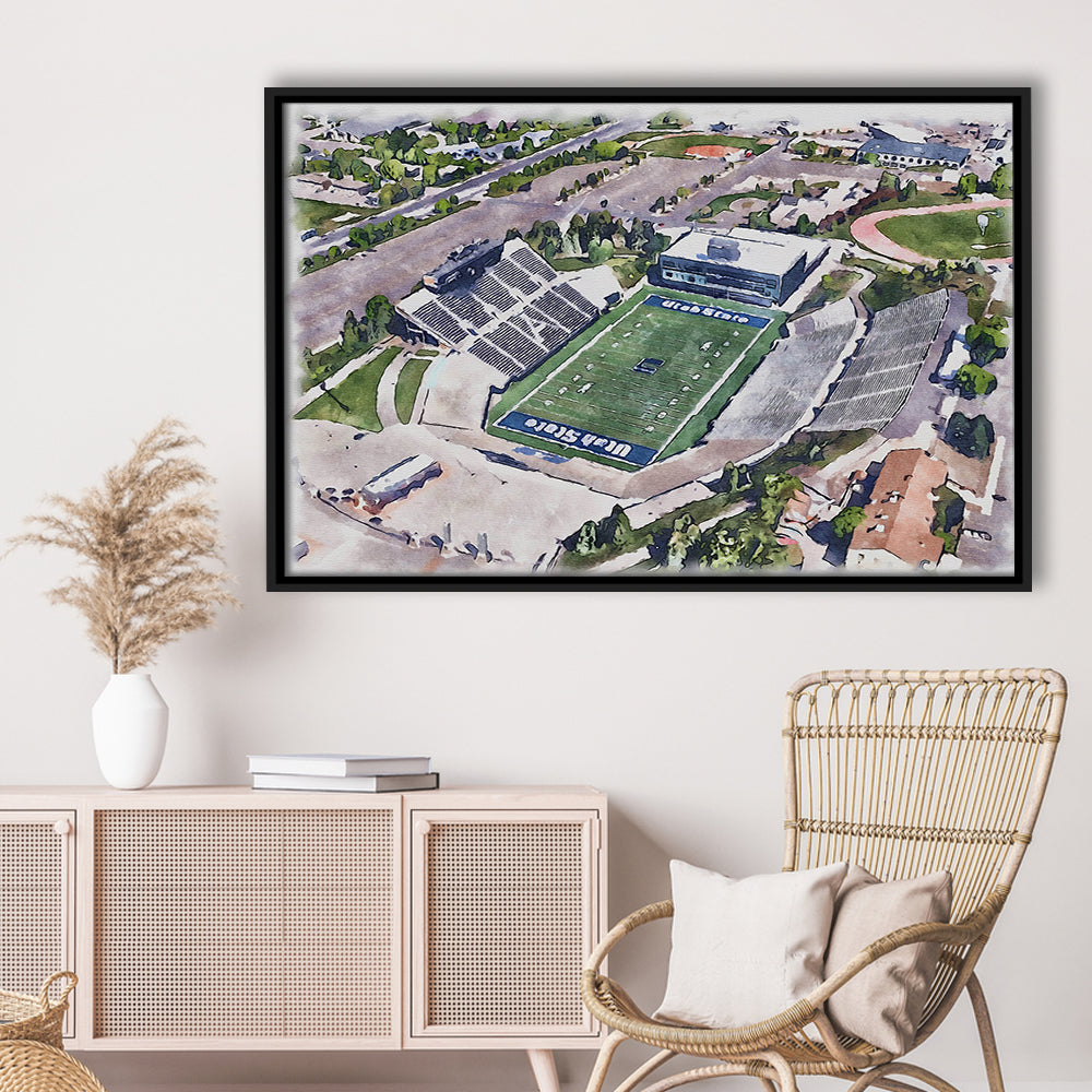 Maverik Painting Stadium Watercolor, Logan Utah Watercolor, Sport Gift Art, Framed Canvas Print Wall Art