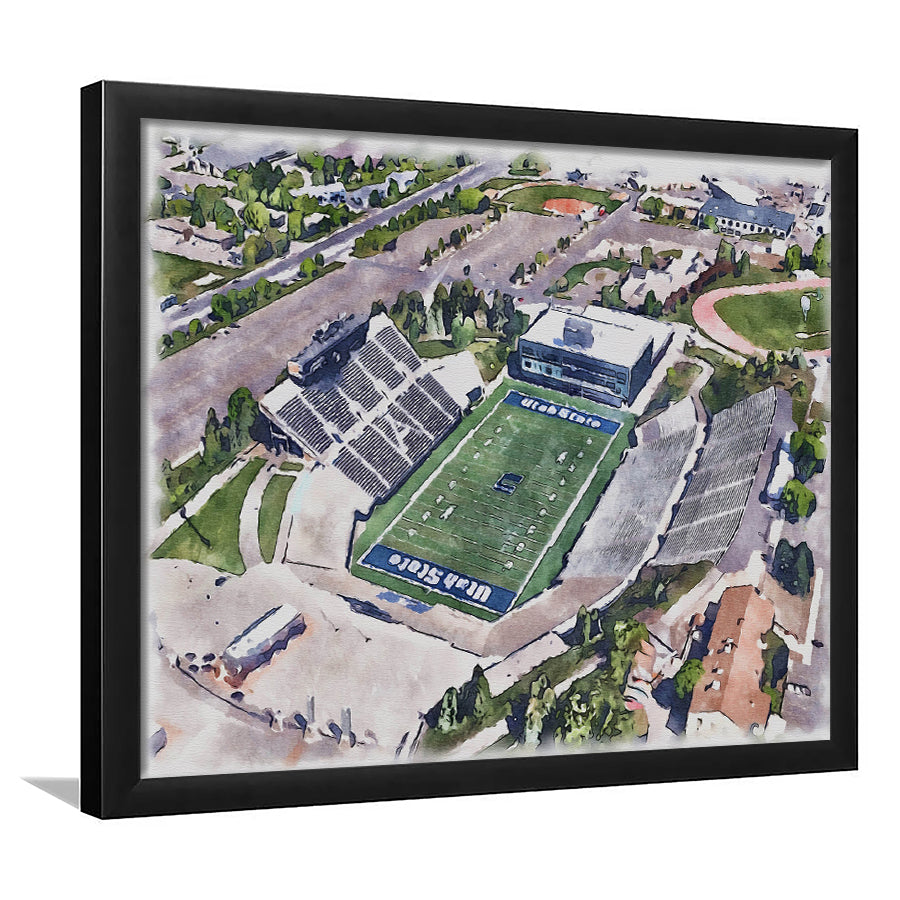 Maverik Painting Stadium Watercolor, Logan Utah Watercolor, Sport Gift Art, Framed Art Print Wall Decor