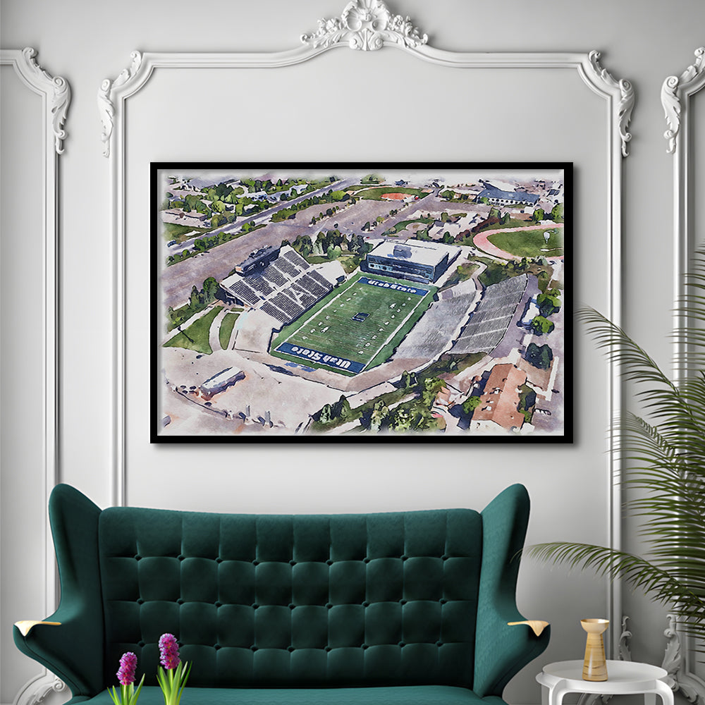 Maverik Painting Stadium Watercolor, Logan Utah Watercolor, Sport Gift Art, Framed Art Print Wall Decor
