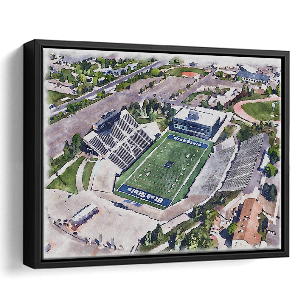 Maverik Painting Stadium Watercolor, Logan Utah Watercolor, Sport Gift Art, Framed Canvas Print Wall Art