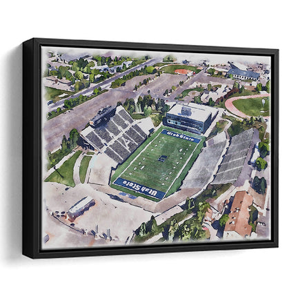 Maverik Painting Stadium Watercolor, Logan Utah Watercolor, Sport Gift Art, Framed Canvas Print Wall Art