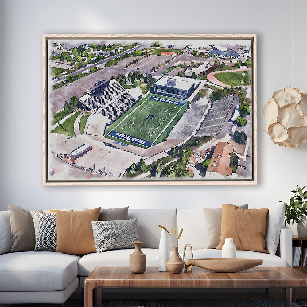 Maverik Painting Stadium Watercolor, Logan Utah Watercolor, Sport Gift Art, Framed Canvas Print Wall Art