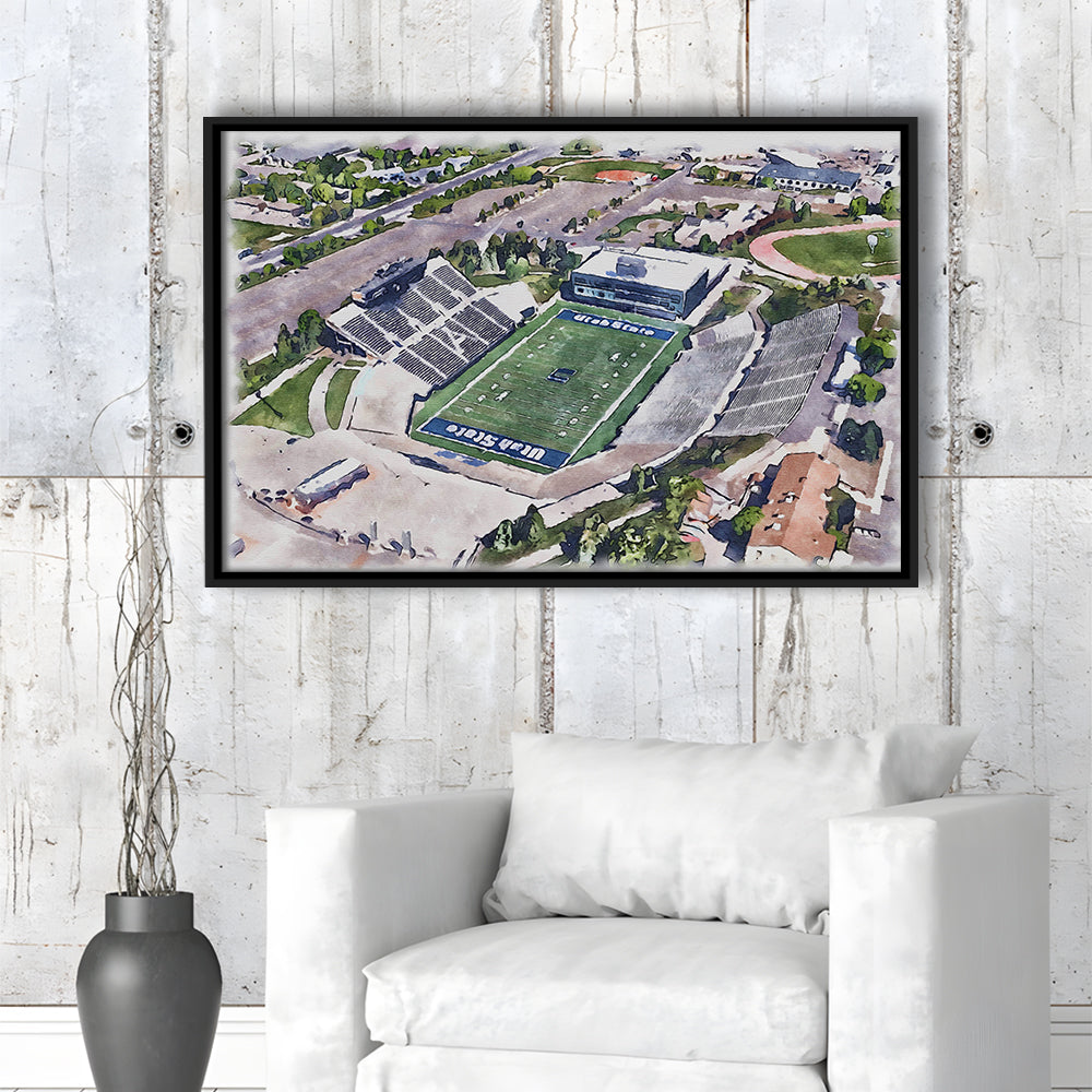 Maverik Painting Stadium Watercolor, Logan Utah Watercolor, Sport Gift Art, Framed Canvas Print Wall Art