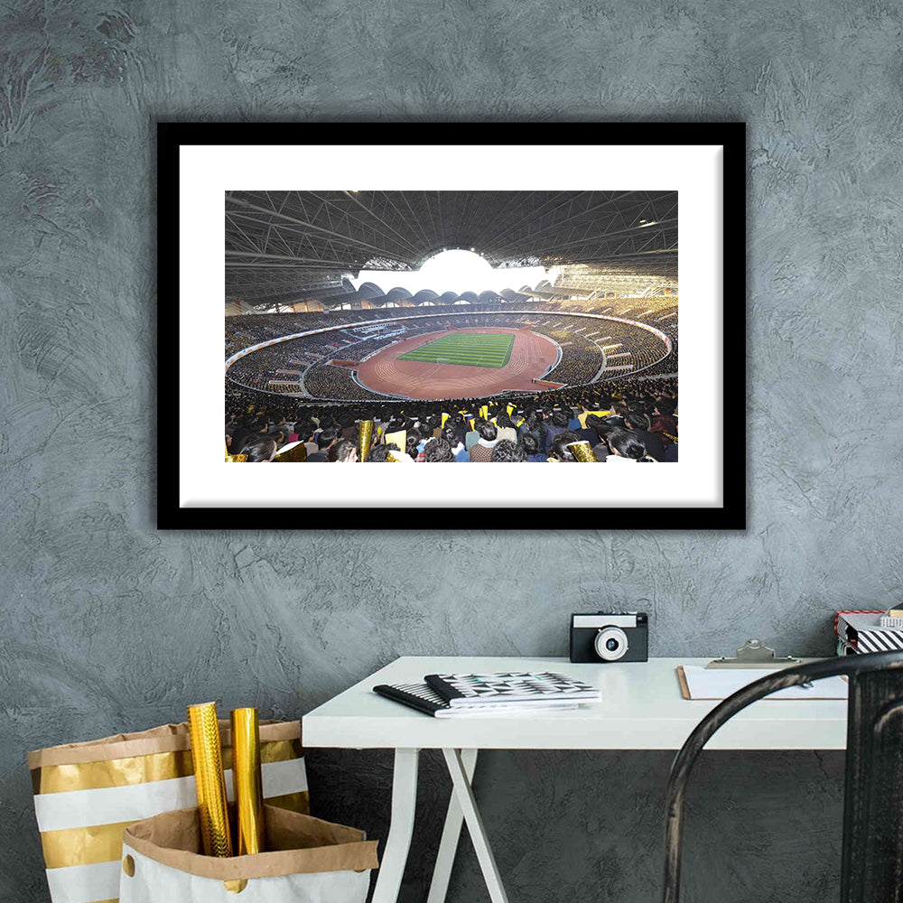 May Stadium North Korea, Stadium Canvas, Sport Art, Gift for him, White Border Framed Art Print Wall Decor