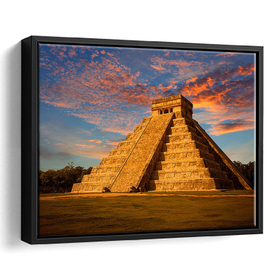 Mayan Pyramid Wall Art, Yucatan Mexico Wall Decor, Ancient Architecture, Framed Cavas Print, Floating Frame