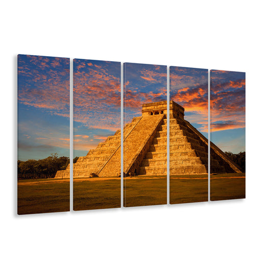 Mayan Pyramid Wall Art, Yucatan Mexico Wall Decor, Ancient Architecture, 5 Piece B Extra Large Cavas Print Wall Art Decor