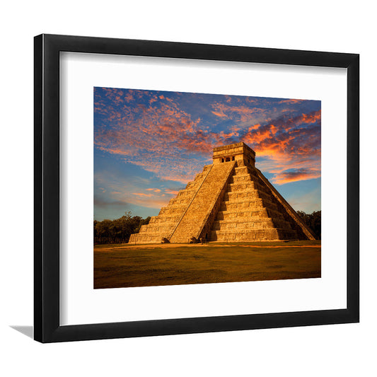 Mayan Pyramid Wall Art, Yucatan Mexico Wall Decor, Ancient Architecture Art Print, Framed Art Print White Border