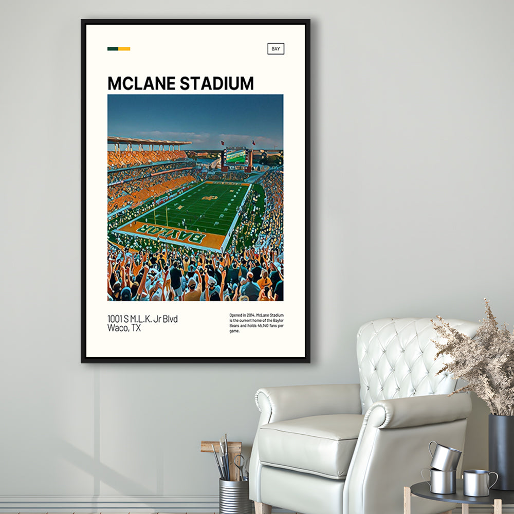 McLane Stadium Print, Baylor Bears Stadium Canvas Art, Man Cave Gift, Floating Framed Canvas Print Wall Art