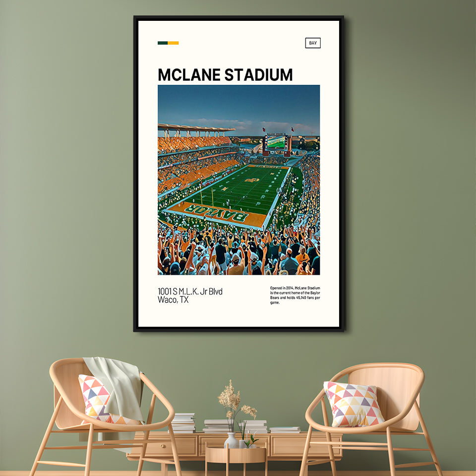 McLane Stadium Print, Baylor Bears Stadium Canvas Art, Man Cave Gift, Floating Framed Canvas Print Wall Art