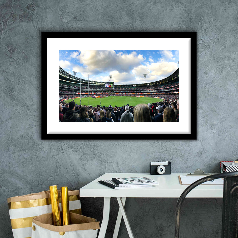 Melbourne Cricket Ground, Stadium Canvas, Sport Art, Fan Gifts, White Border Framed Art Print Wall Decor