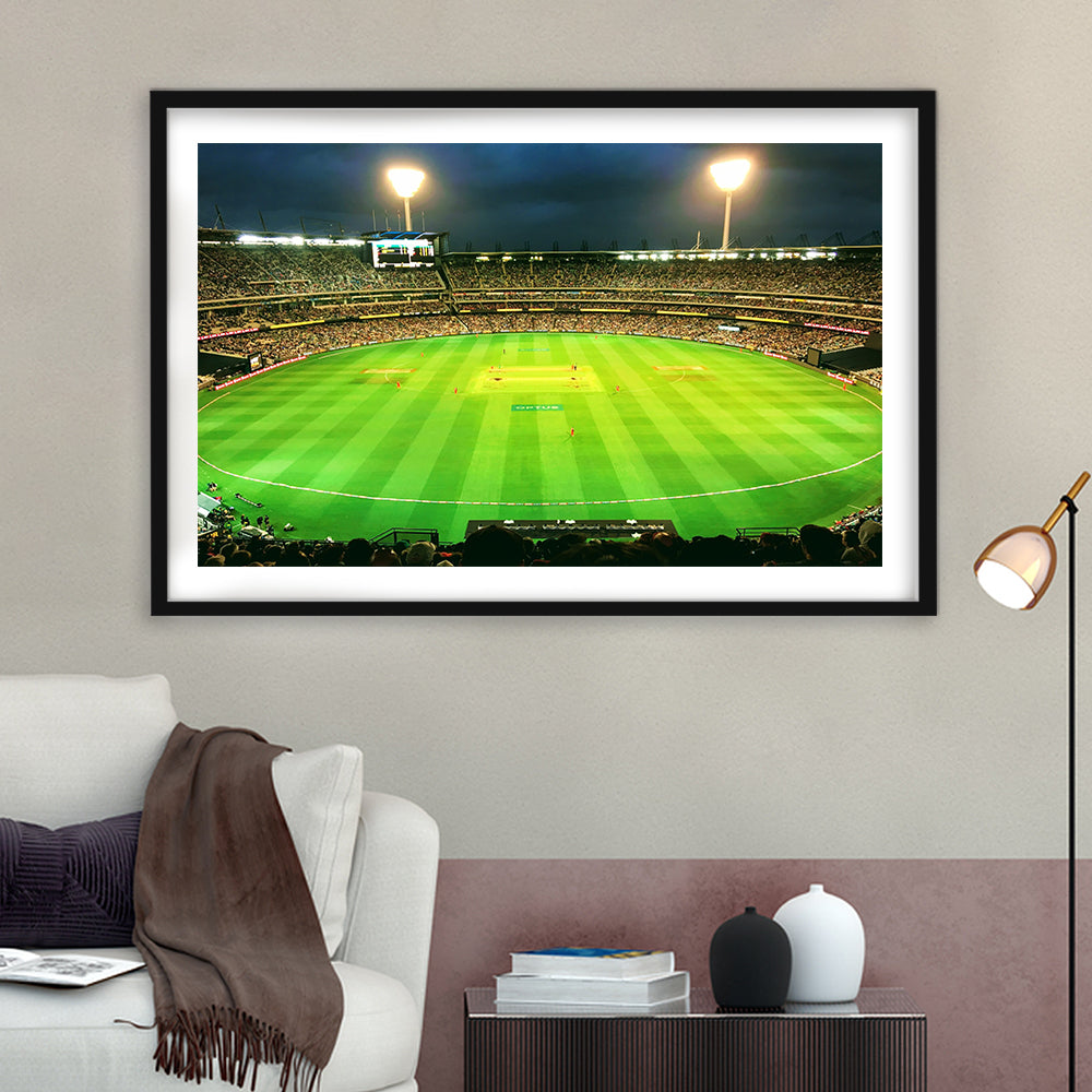 Melbourne Cricket Ground, Stadium Canvas, Sport Art, Gift for him, White Border Framed Art Print Wall Decor