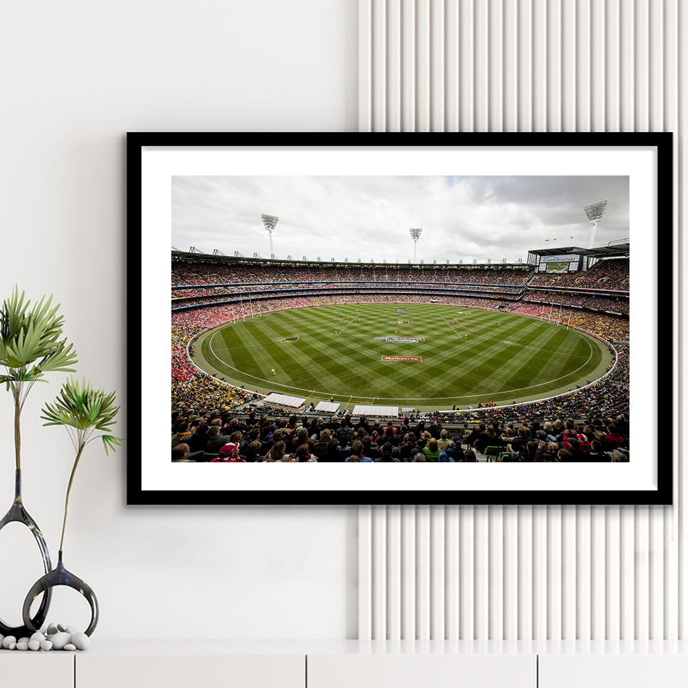 Melbourne Cricket Ground Stadium, Stadium Canvas, Sport Art, Gift for him, White Border Framed Art Print Wall Decor