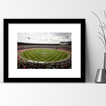 Melbourne Cricket Ground Stadium, Stadium Canvas, Sport Art, Gift for him, White Border Framed Art Print Wall Decor