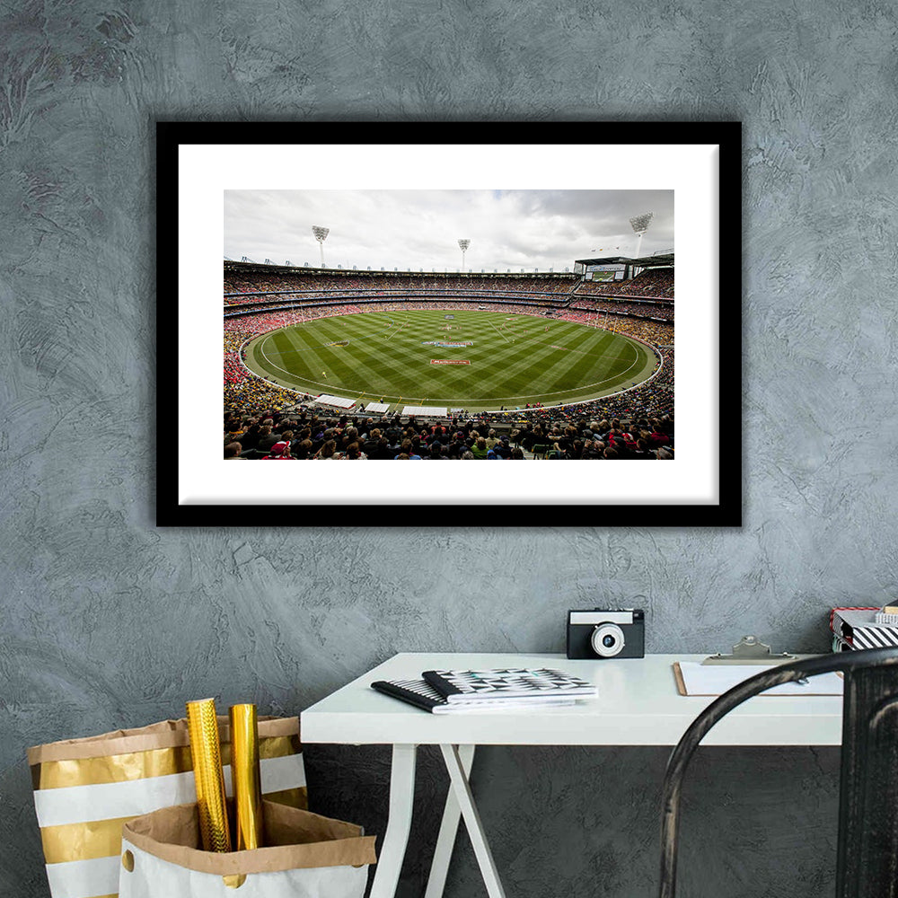 Melbourne Cricket Ground Stadium, Stadium Canvas, Sport Art, Gift for him, White Border Framed Art Print Wall Decor