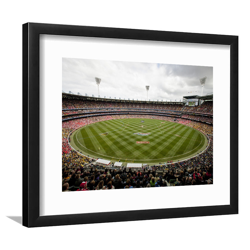 Melbourne Cricket Ground Stadium, Stadium Canvas, Sport Art, Gift for him, White Border Framed Art Print Wall Decor