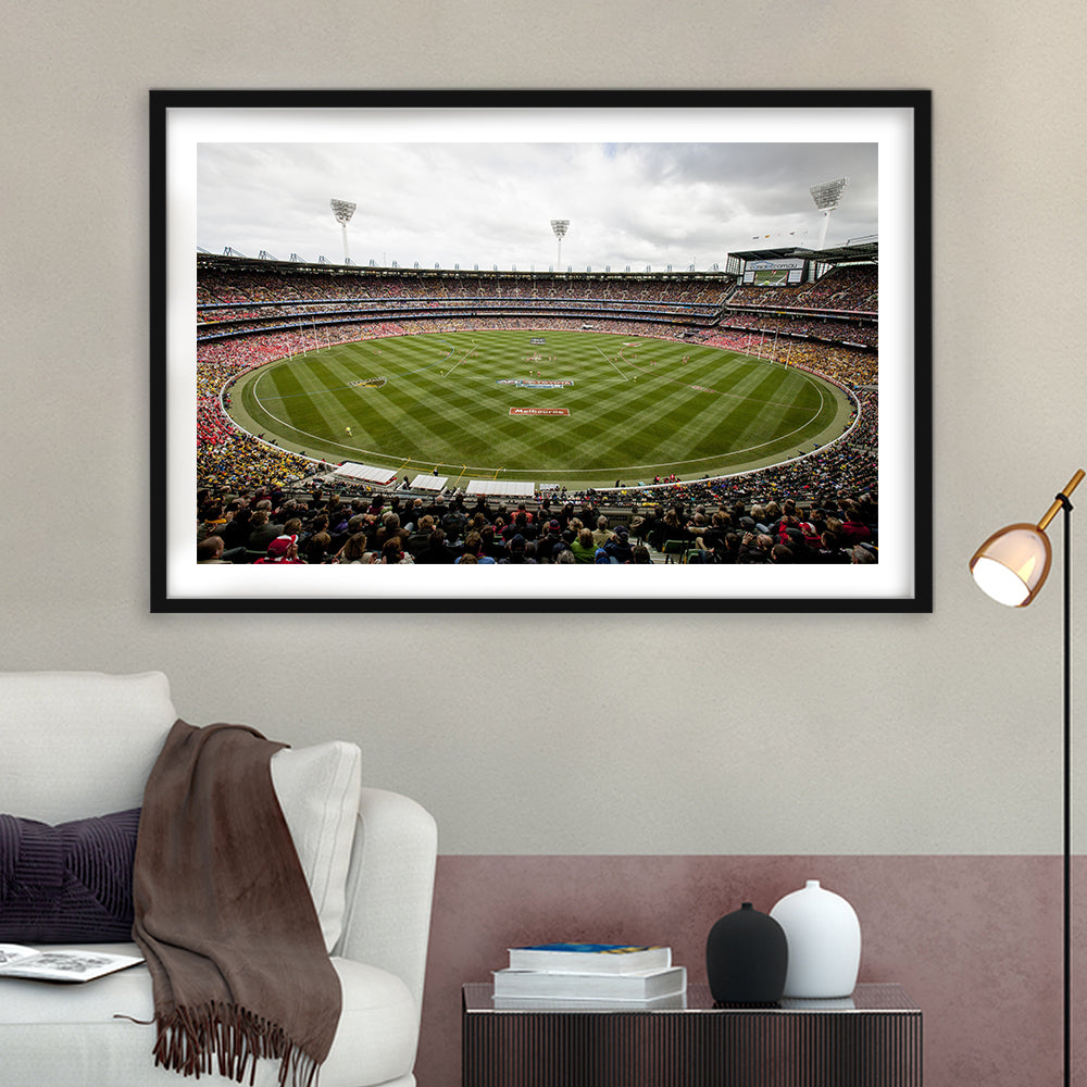 Melbourne Cricket Ground Stadium, Stadium Canvas, Sport Art, Gift for him, White Border Framed Art Print Wall Decor