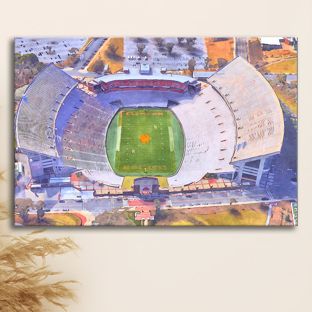 Memorial Stadium Clemson WaterColor, Pickens County South Carolina, Sport Art, Gifts for him, Canvas Print Wall Art