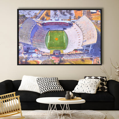 Memorial Stadium Clemson WaterColor, Pickens County South Carolina, Sport Gift Art, Framed Canvas Print Wall Art