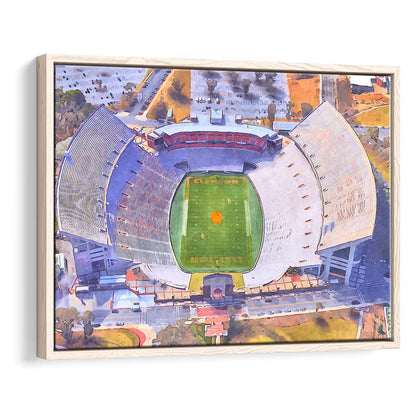 Memorial Stadium Clemson WaterColor, Pickens County South Carolina, Sport Gift Art, Framed Canvas Print Wall Art