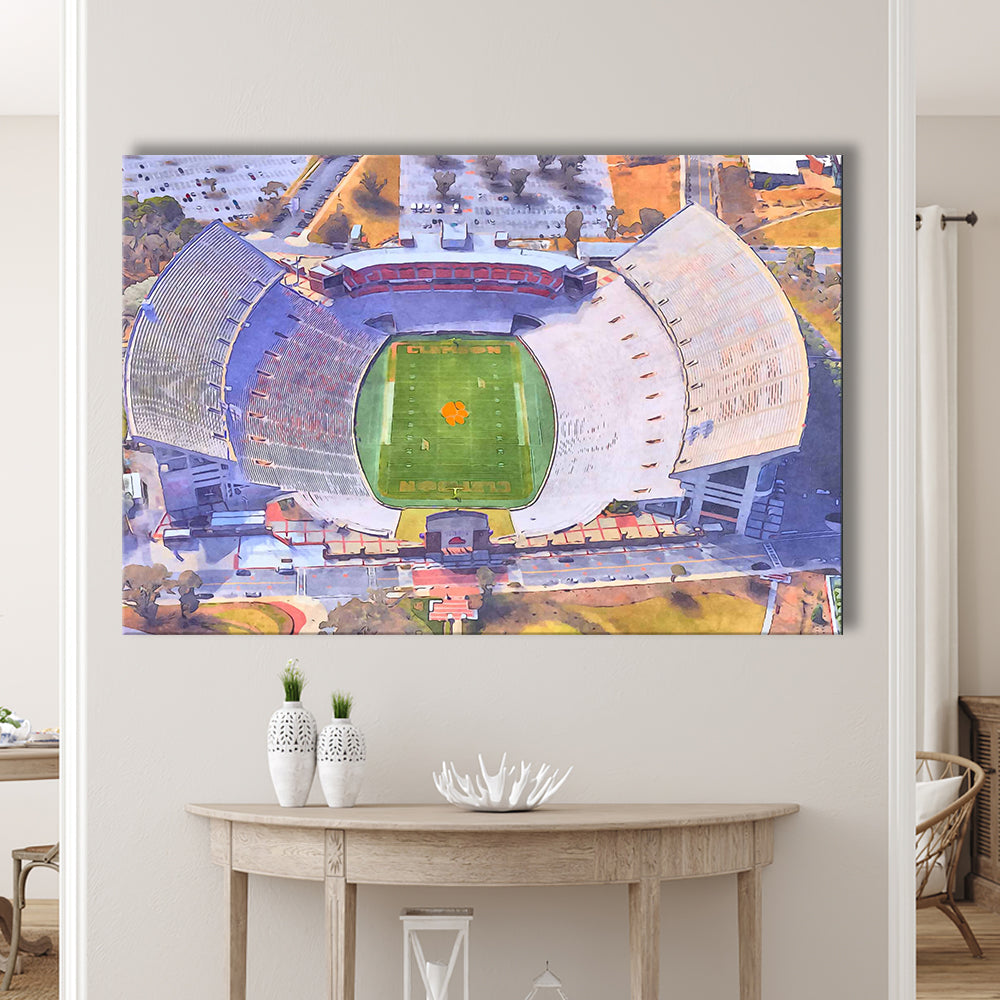 Memorial Stadium Clemson WaterColor, Pickens County South Carolina, Sport Art, Gifts for him, Canvas Print Wall Art