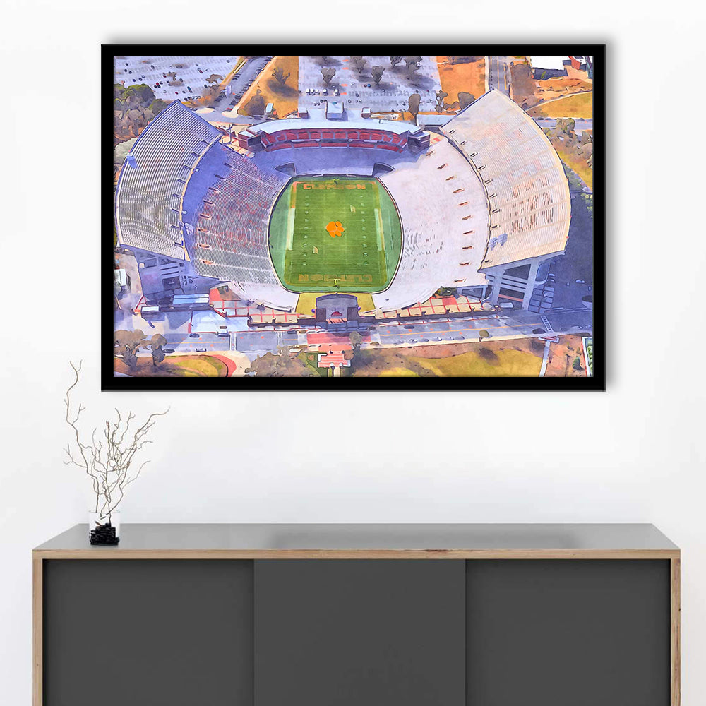 Memorial Stadium Clemson WaterColor, Pickens County South Carolina, Sport Gift Art, Framed Art Print Wall Decor
