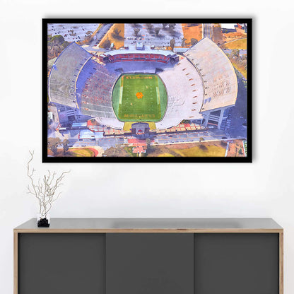 Memorial Stadium Clemson WaterColor, Pickens County South Carolina, Sport Gift Art, Framed Art Print Wall Decor