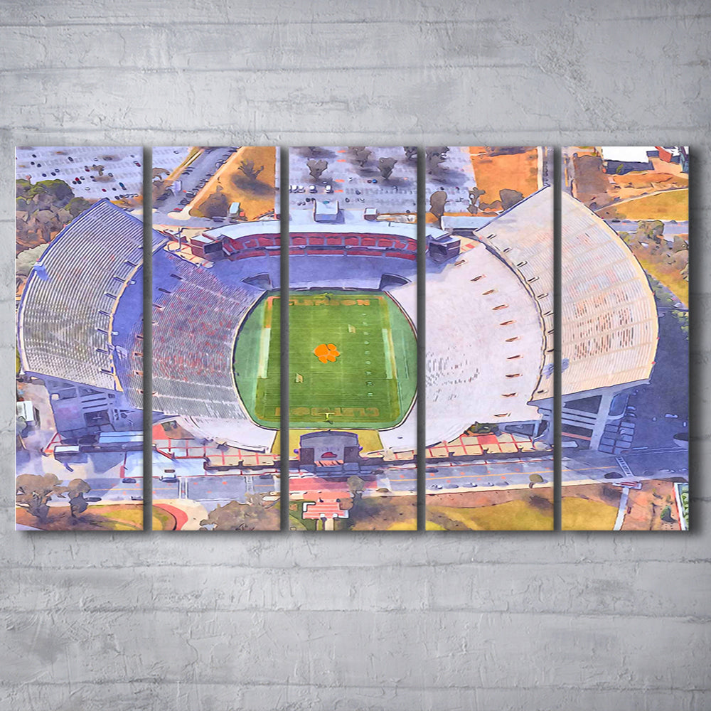 Memorial Stadium Clemson WaterColor, Pickens County South Carolina, Sport Art, Extra Large Canvas Print Wall Art