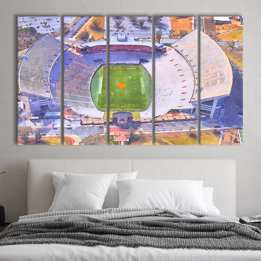 Memorial Stadium Clemson WaterColor, Pickens County South Carolina, Sport Art, Extra Large Canvas Print Wall Art