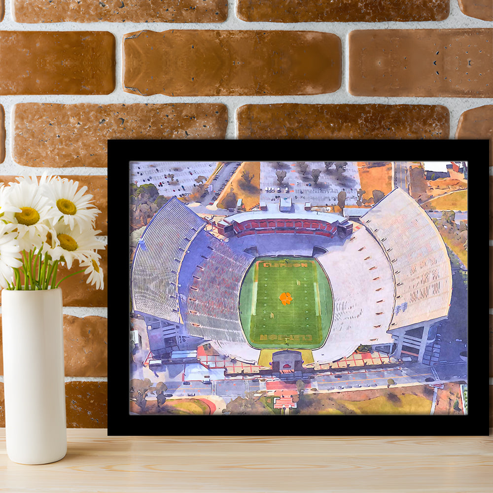 Memorial Stadium Clemson WaterColor, Pickens County South Carolina, Sport Gift Art, Framed Art Print Wall Decor