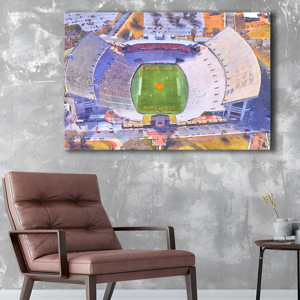 Memorial Stadium Clemson WaterColor, Pickens County South Carolina, Sport Art, Gifts for him, Canvas Print Wall Art