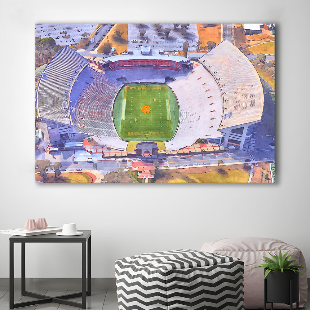 Memorial Stadium Clemson WaterColor, Pickens County South Carolina, Sport Art, Gifts for him, Canvas Print Wall Art