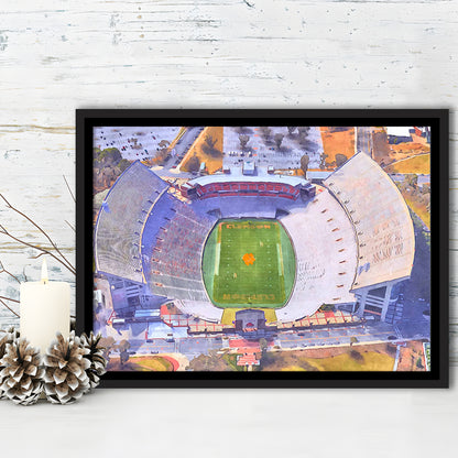 Memorial Stadium Clemson WaterColor, Pickens County South Carolina, Sport Gift Art, Framed Canvas Print Wall Art