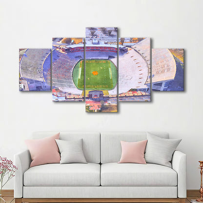 Memorial Stadium Clemson WaterColor, Pickens County South Carolina, Sport Art, Mixed 5 Panel, Canvas Print Wall Art