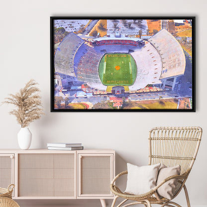 Memorial Stadium Clemson WaterColor, Pickens County South Carolina, Sport Gift Art, Framed Canvas Print Wall Art