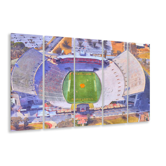 Memorial Stadium Clemson WaterColor, Pickens County South Carolina, Sport Art, Extra Large Canvas Print Wall Art