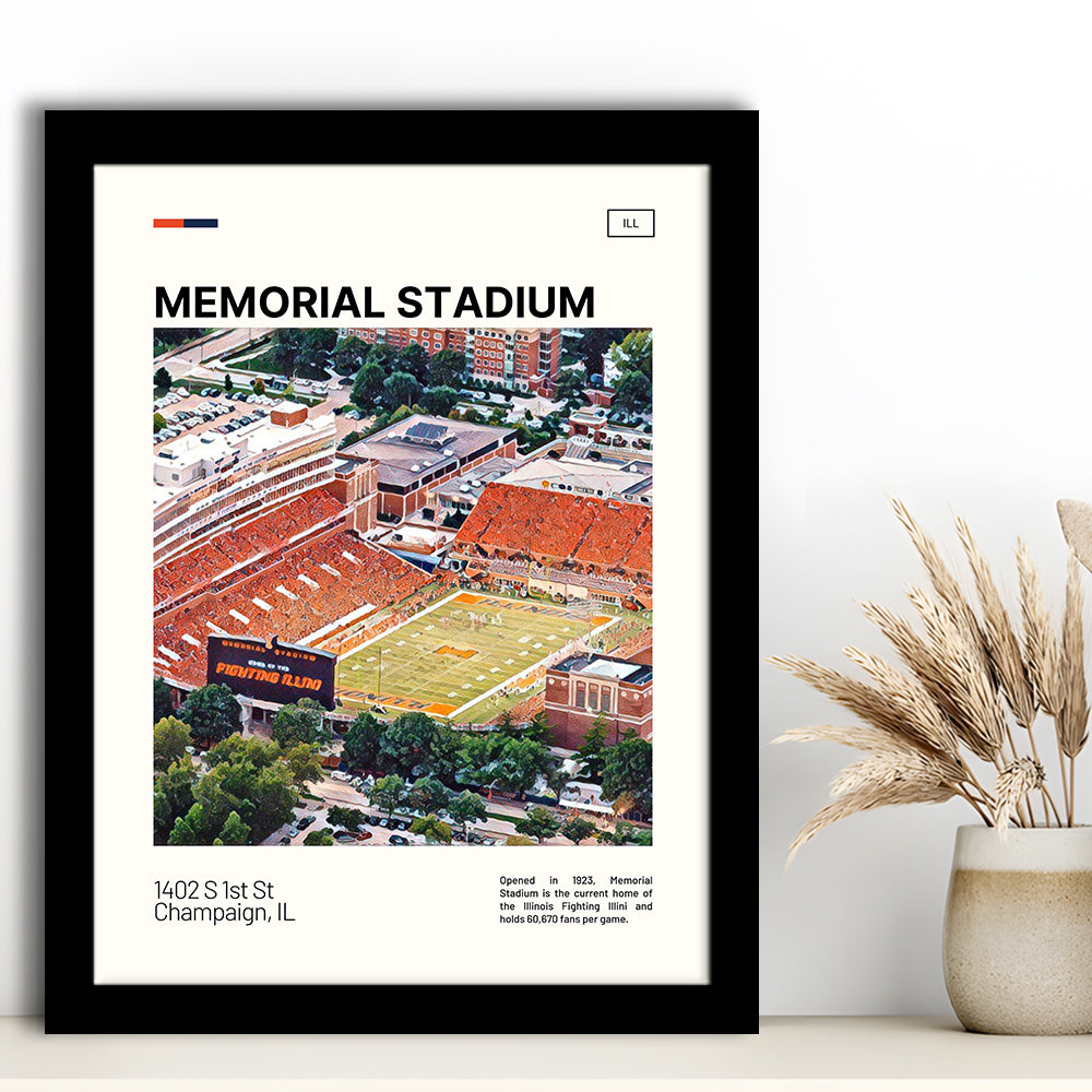 Memorial Stadium Print, Illinois Fighting Illini Stadium Art, Gifts for him, Sport Art, Framed Art Print Wall Decor