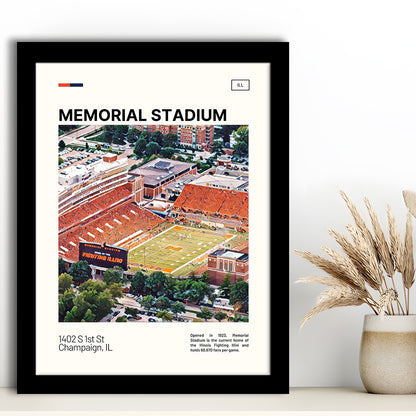 Memorial Stadium Print, Illinois Fighting Illini Stadium Art, Gifts for him, Sport Art, Framed Art Print Wall Decor