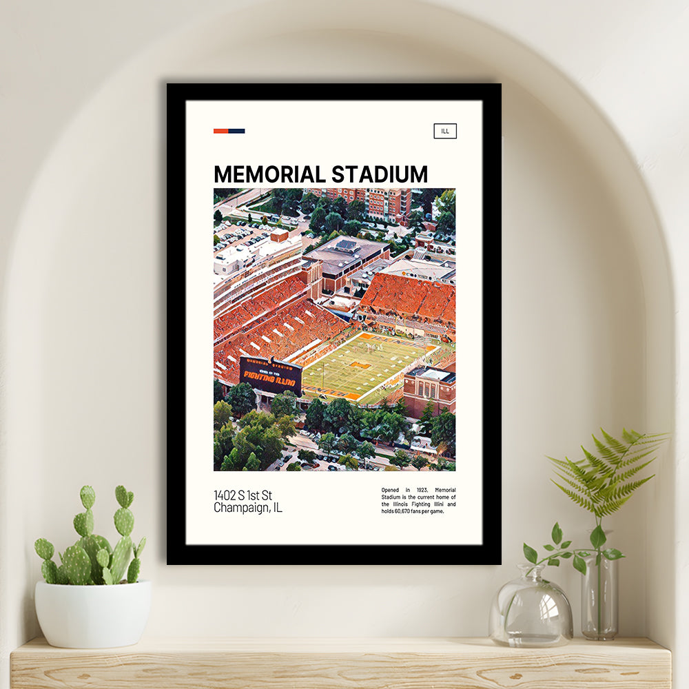 Memorial Stadium Print, Illinois Fighting Illini Stadium Art, Gifts for him, Sport Art, Framed Art Print Wall Decor