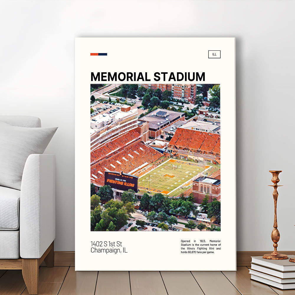 Memorial Stadium Print, Illinois Fighting Illini Stadium Canvas Art, Fan Gifts, Sport Art, Canvas Print Wall Art