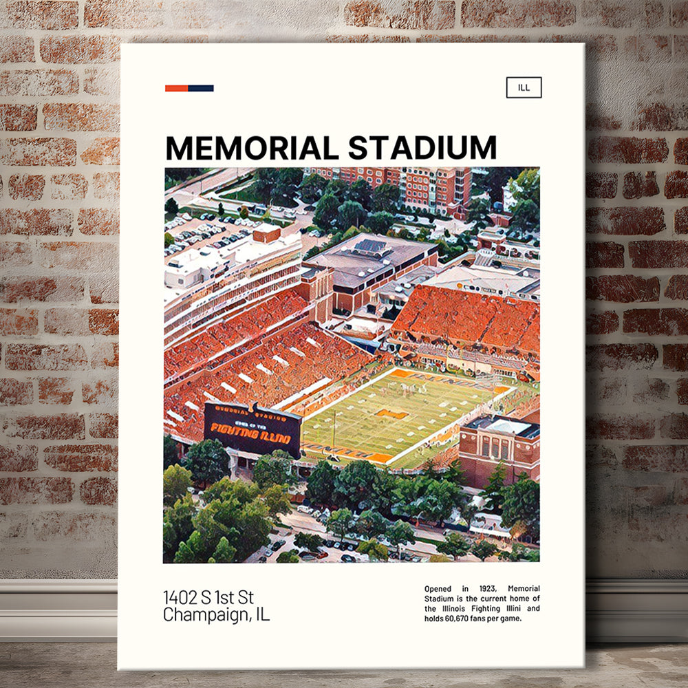 Memorial Stadium Print, Illinois Fighting Illini Stadium Canvas Art, Fan Gifts, Sport Art, Canvas Print Wall Art