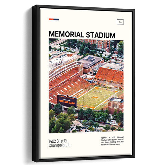 Memorial Stadium Print, Illinois Fighting Illini Stadium Canvas Art, Man Cave Gift, Floating Framed Canvas Print Wall Art